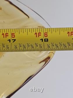 Murano Hand Blown Crystal Amber Wave Flower Bowl Pedestal Centerpiece 18Wx9.5T