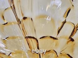 Murano Hand Blown Crystal Amber Wave Flower Bowl Pedestal Centerpiece 18Wx9.5T