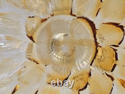 Murano Hand Blown Crystal Amber Wave Flower Bowl Pedestal Centerpiece 18Wx9.5T