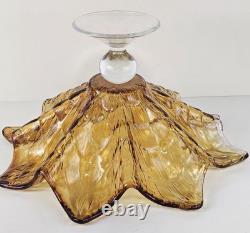 Murano Hand Blown Crystal Amber Wave Flower Bowl Pedestal Centerpiece 18Wx9.5T