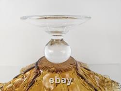 Murano Hand Blown Crystal Amber Wave Flower Bowl Pedestal Centerpiece 18Wx9.5T