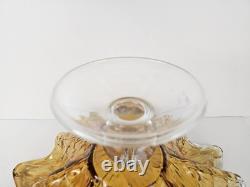 Murano Hand Blown Crystal Amber Wave Flower Bowl Pedestal Centerpiece 18Wx9.5T