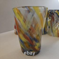 Murano Hand Blown Finger hold Glass Tumblers Set of 6 12 oz