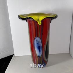 Murano Hand Blown FloralArt Glass Vase 15 X 9 1/2