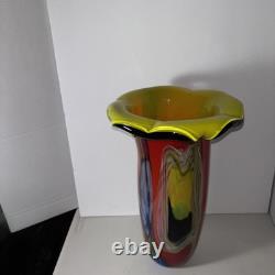 Murano Hand Blown FloralArt Glass Vase 15 X 9 1/2