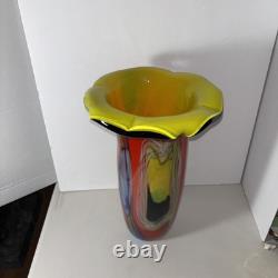 Murano Hand Blown FloralArt Glass Vase 15 X 9 1/2