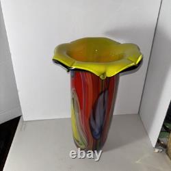 Murano Hand Blown FloralArt Glass Vase 15 X 9 1/2