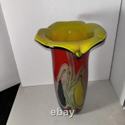 Murano Hand Blown FloralArt Glass Vase 15 X 9 1/2