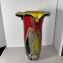 Murano Hand Blown FloralArt Glass Vase 15 X 9 1/2