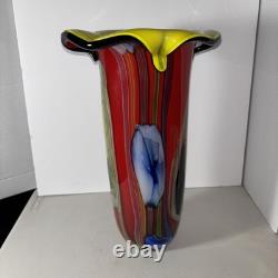 Murano Hand Blown FloralArt Glass Vase 15 X 9 1/2