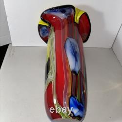 Murano Hand Blown FloralArt Glass Vase 15 X 9 1/2