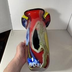 Murano Hand Blown FloralArt Glass Vase 15 X 9 1/2
