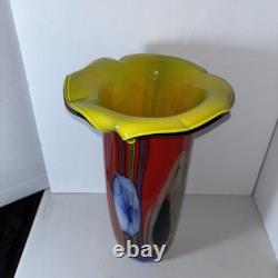 Murano Hand Blown FloralArt Glass Vase 15 X 9 1/2