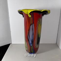 Murano Hand Blown FloralArt Glass Vase 15 X 9 1/2