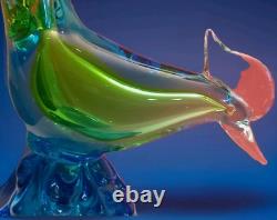 Murano Hand Blown Glass Art Figurine Blue Green Pheasant Roadrunner 13