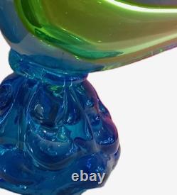 Murano Hand Blown Glass Art Figurine Blue Green Pheasant Roadrunner 13