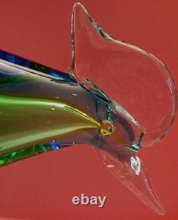 Murano Hand Blown Glass Art Figurine Blue Green Pheasant Roadrunner 13