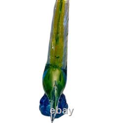 Murano Hand Blown Glass Art Figurine Blue Green Pheasant Roadrunner 13
