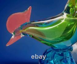 Murano Hand Blown Glass Art Figurine Blue Green Pheasant Roadrunner 13