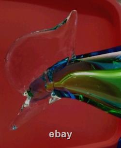 Murano Hand Blown Glass Art Figurine Blue Green Pheasant Roadrunner 13