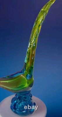 Murano Hand Blown Glass Art Figurine Blue Green Pheasant Roadrunner 13