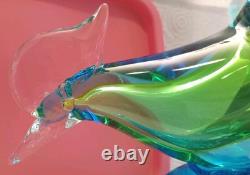 Murano Hand Blown Glass Art Figurine Blue Green Pheasant Roadrunner 13