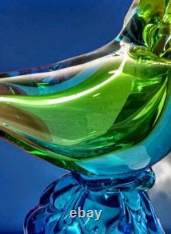 Murano Hand Blown Glass Art Figurine Blue Green Pheasant Roadrunner 13