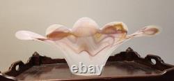 Murano Hand-Blown Glass Art Pink Scalloped Fluted Bonnet Bowl