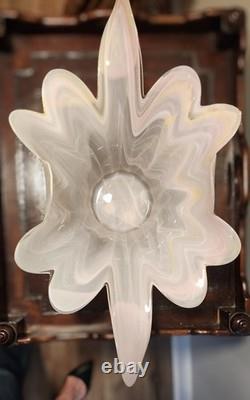 Murano Hand-Blown Glass Art Pink Scalloped Fluted Bonnet Bowl