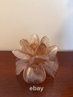 Murano Hand Blown Glass Candle Holder Peach Flower Made In Italy Vintage