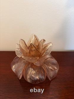 Murano Hand Blown Glass Candle Holder Peach Flower Made In Italy Vintage