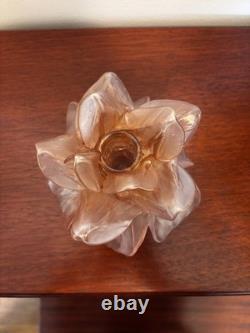 Murano Hand Blown Glass Candle Holder Peach Flower Made In Italy Vintage