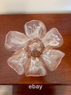 Murano Hand Blown Glass Candle Holder Peach Flower Made In Italy Vintage