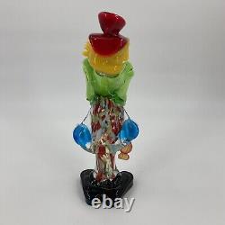 Murano Hand Blown Glass Clown 10.5 Circus Green Bow Red Top Hat Yellow Hair VTG