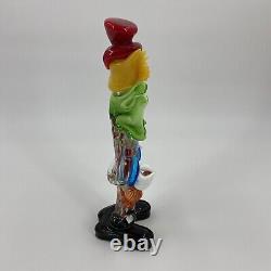 Murano Hand Blown Glass Clown 10.5 Circus Green Bow Red Top Hat Yellow Hair VTG