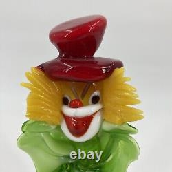 Murano Hand Blown Glass Clown 10.5 Circus Green Bow Red Top Hat Yellow Hair VTG