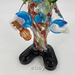 Murano Hand Blown Glass Clown 10.5 Circus Green Bow Red Top Hat Yellow Hair VTG