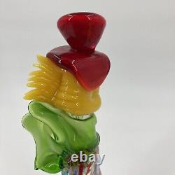 Murano Hand Blown Glass Clown 10.5 Circus Green Bow Red Top Hat Yellow Hair VTG