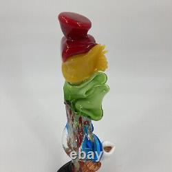 Murano Hand Blown Glass Clown 10.5 Circus Green Bow Red Top Hat Yellow Hair VTG