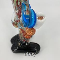 Murano Hand Blown Glass Clown 10.5 Circus Green Bow Red Top Hat Yellow Hair VTG