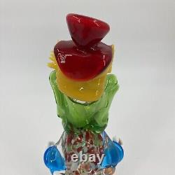 Murano Hand Blown Glass Clown 10.5 Circus Green Bow Red Top Hat Yellow Hair VTG