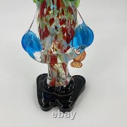 Murano Hand Blown Glass Clown 10.5 Circus Green Bow Red Top Hat Yellow Hair VTG