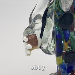 Murano Hand Blown Glass Clown Circus 7.5 Black Hat Yellow Hair Drinking VTG