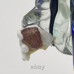 Murano Hand Blown Glass Clown Circus 7.5 Black Hat Yellow Hair Drinking VTG