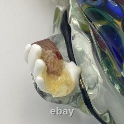 Murano Hand Blown Glass Clown Circus 7.5 Black Hat Yellow Hair Drinking VTG