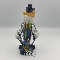 Murano Hand Blown Glass Clown Circus 7.5 Black Hat Yellow Hair Drinking VTG