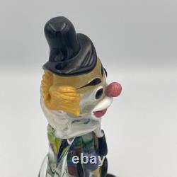 Murano Hand Blown Glass Clown Circus 7.5 Black Hat Yellow Hair Drinking VTG