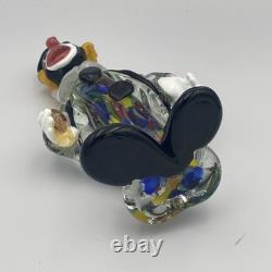 Murano Hand Blown Glass Clown Circus 7.5 Black Hat Yellow Hair Drinking VTG
