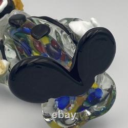 Murano Hand Blown Glass Clown Circus 7.5 Black Hat Yellow Hair Drinking VTG