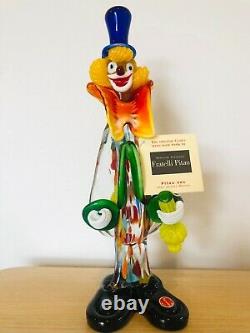 Murano Hand Blown Glass Clown by Fratelli Pitau, Murano Italy 33.5cm height